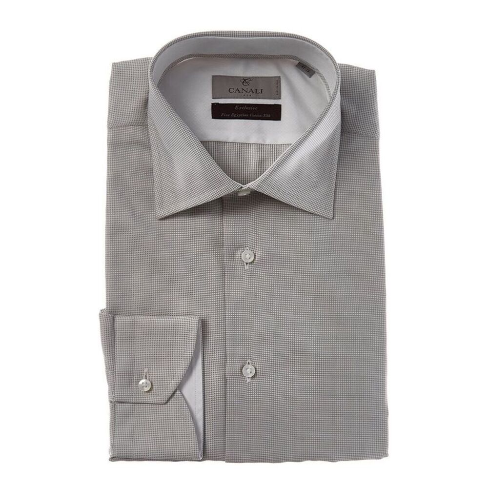 Canali Mens  Silk-Blend Dress Shirt, Grey